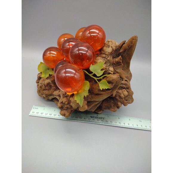 Vintage 11" Long MCM Large Orange Lucite Grape Cluster Burlwood Mid Century Mod - Picture 13 of 17